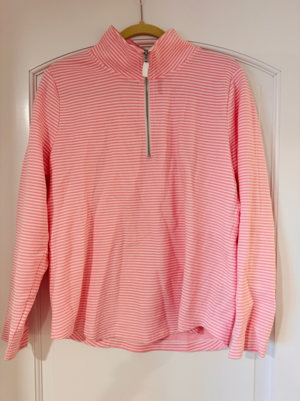 J. Crew Factory Pink & White Striped terry Half-Zip Pullover